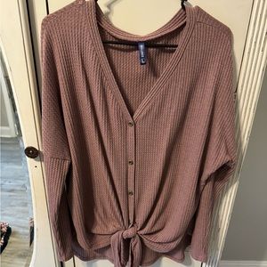 Tie front waffle shirt